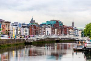 view dublin with ha penny bridge ireland